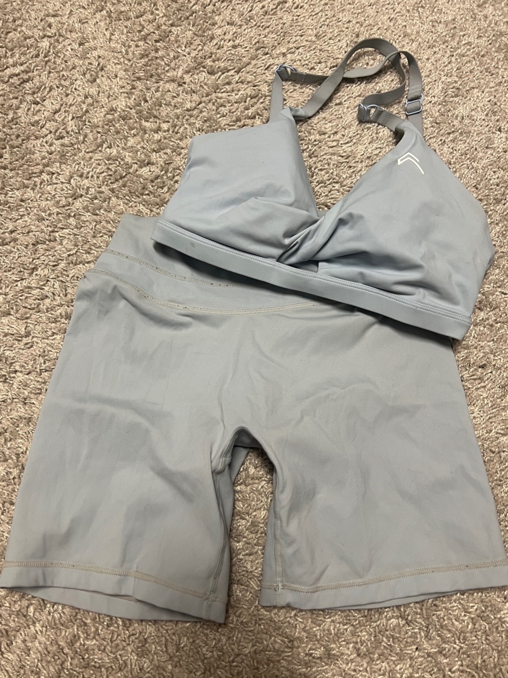 ONER ACTIVE: Light Blue Sports Bra and High-Waisted Biker Shorts Set